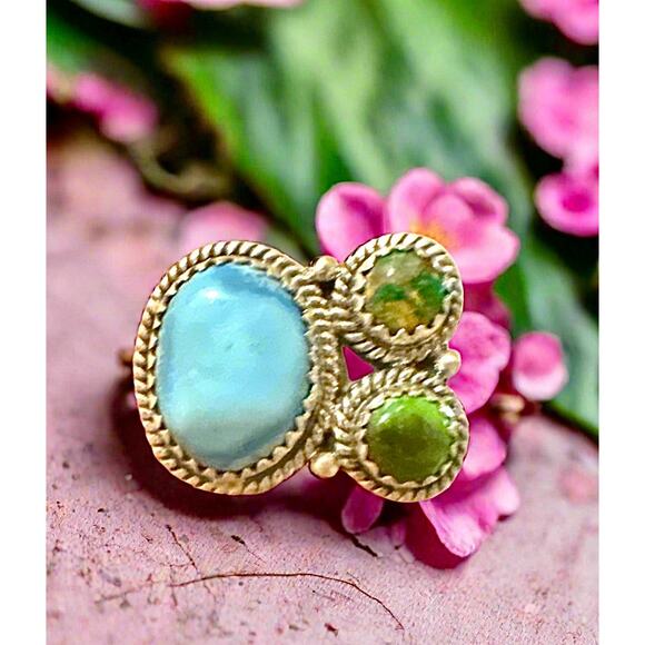 Golden Hills & Sonoran Gold Turquoise Sterling Silver Ring Size 6-10 Adjustable - Picture 3 of 6